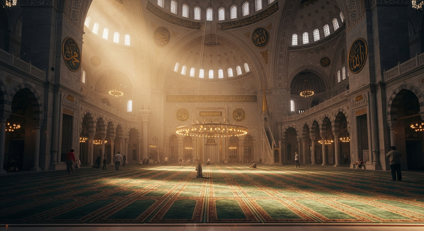 Grand Mosque Interior — peaceful Islamic atmosphere